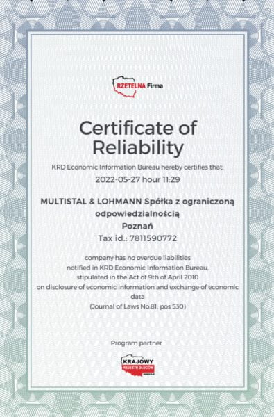 Certificate of Reliability