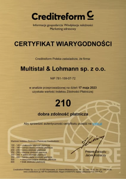 Creditreform Certyfikat Wiarygodności