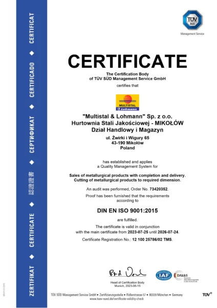 TÜV SÜD ISO 9001:2015 EN3